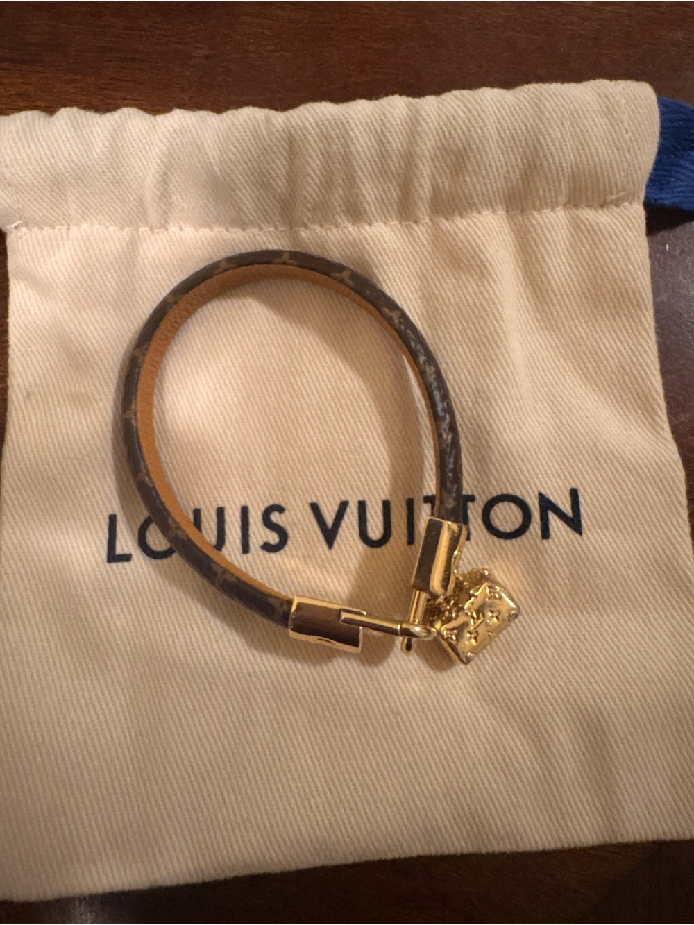 Louis Vuitton Monogram Leather Bracelet in Brown and Gold